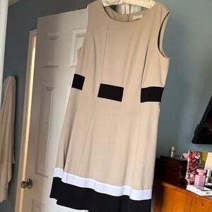 Calvin Klein Beige Sleeveless Colorblock Mini Dress with Black & White Accents